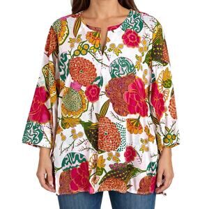 Dolma Sz Medium Floral Tropical Floral Lightweight Beach Blouse Shirt Top Artsy